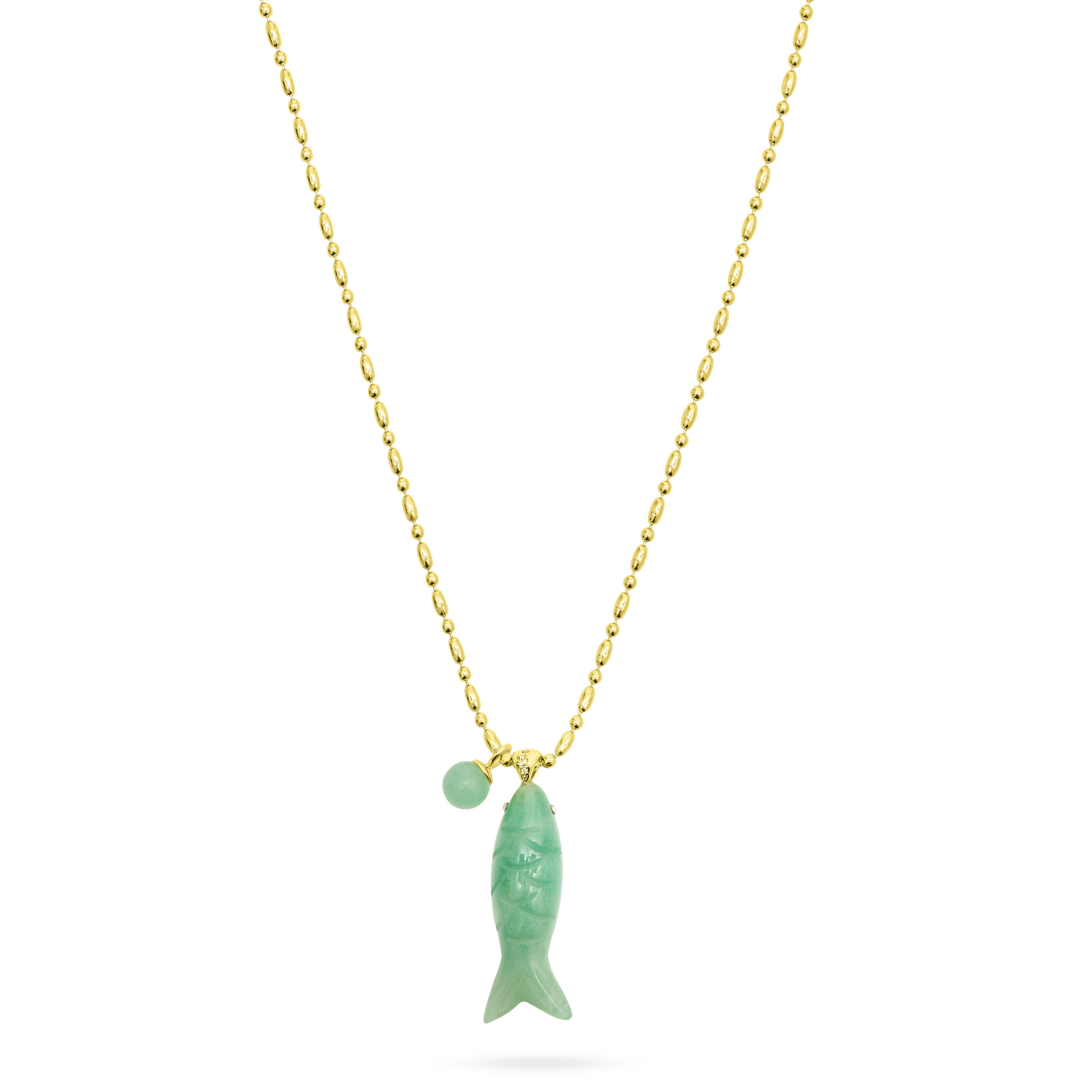Happy Fish Pendant Necklace- Green Jade