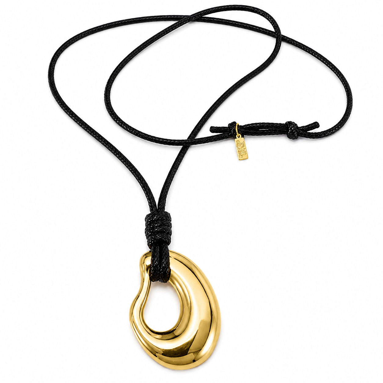 Sculptural Leather Cord Necklace LONG- Gold