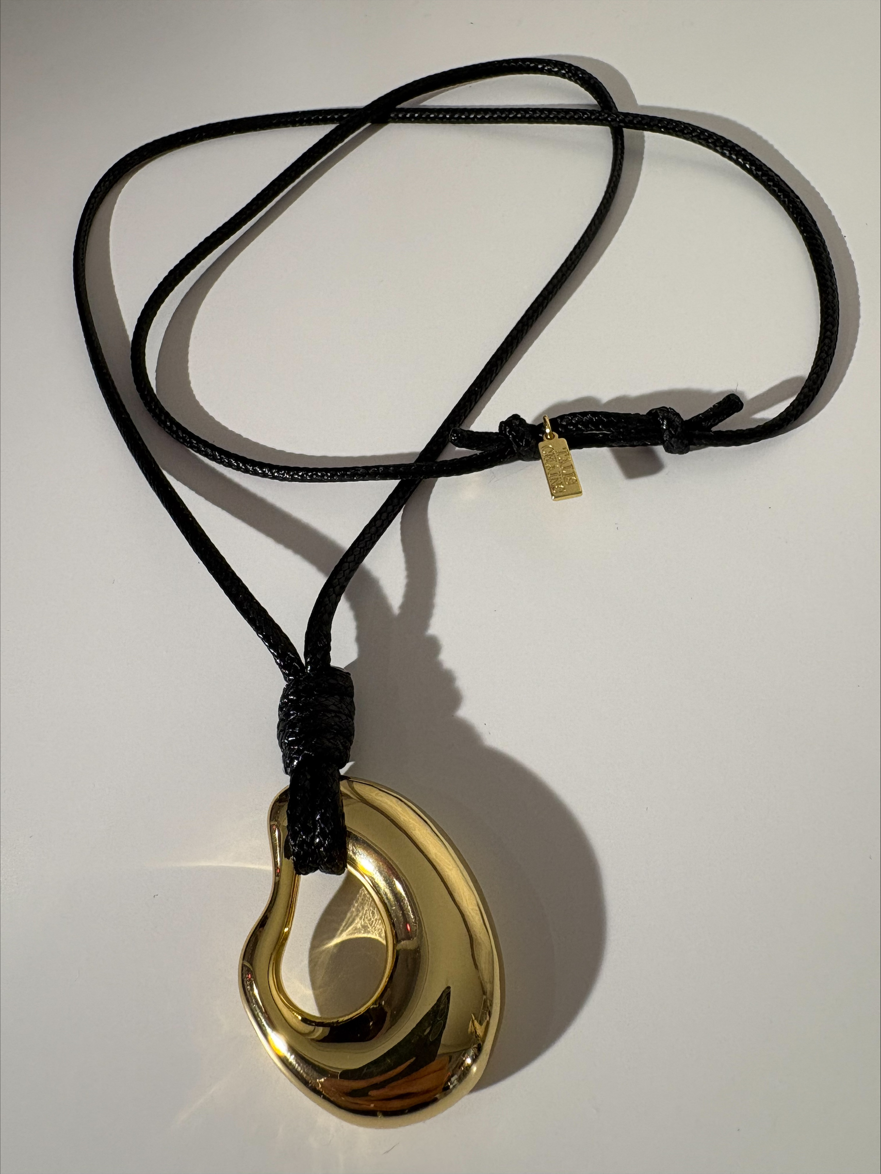Sculptural Leather Cord Necklace LONG- Gold