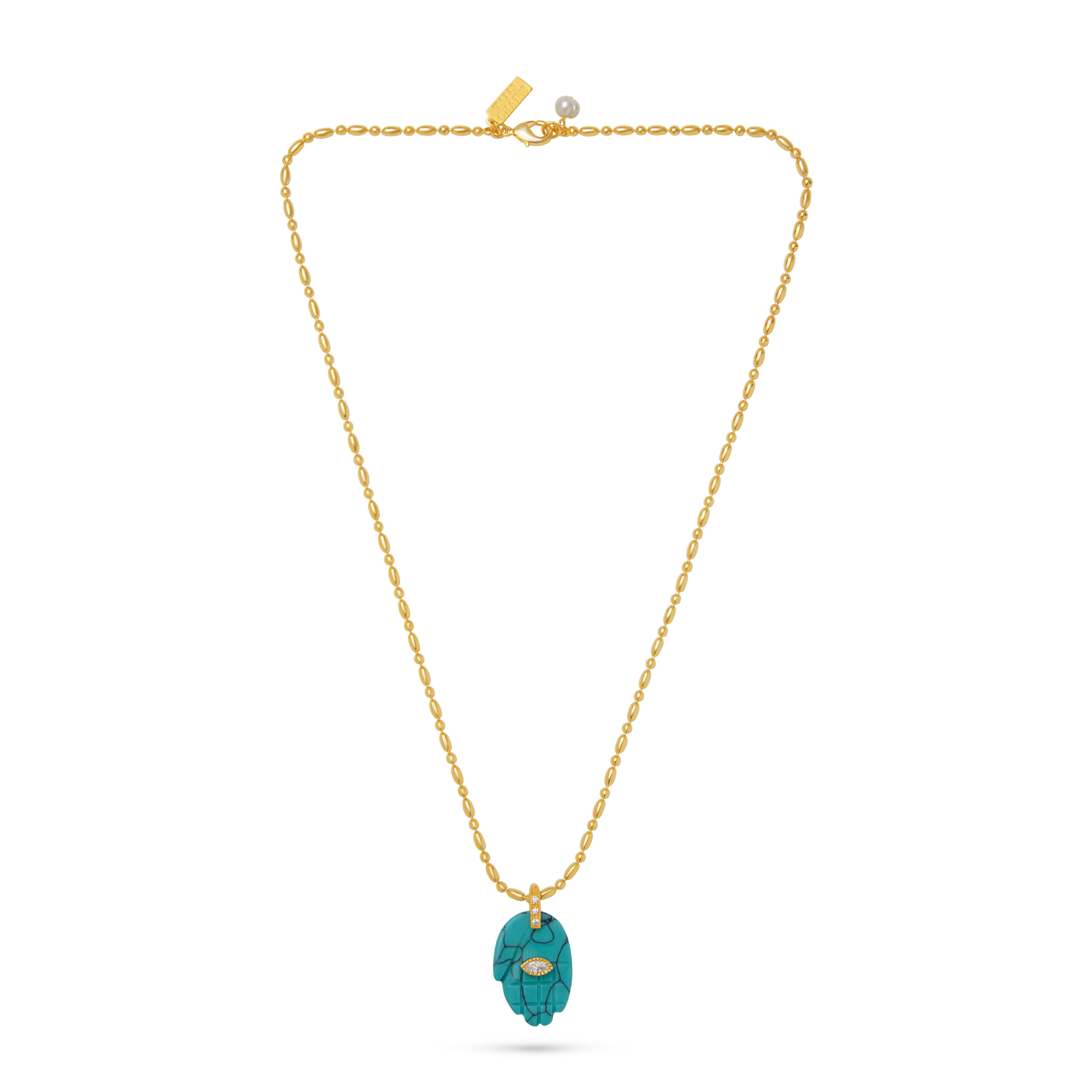 Protective Hand Pendant Necklace- Turquoise - Image 2