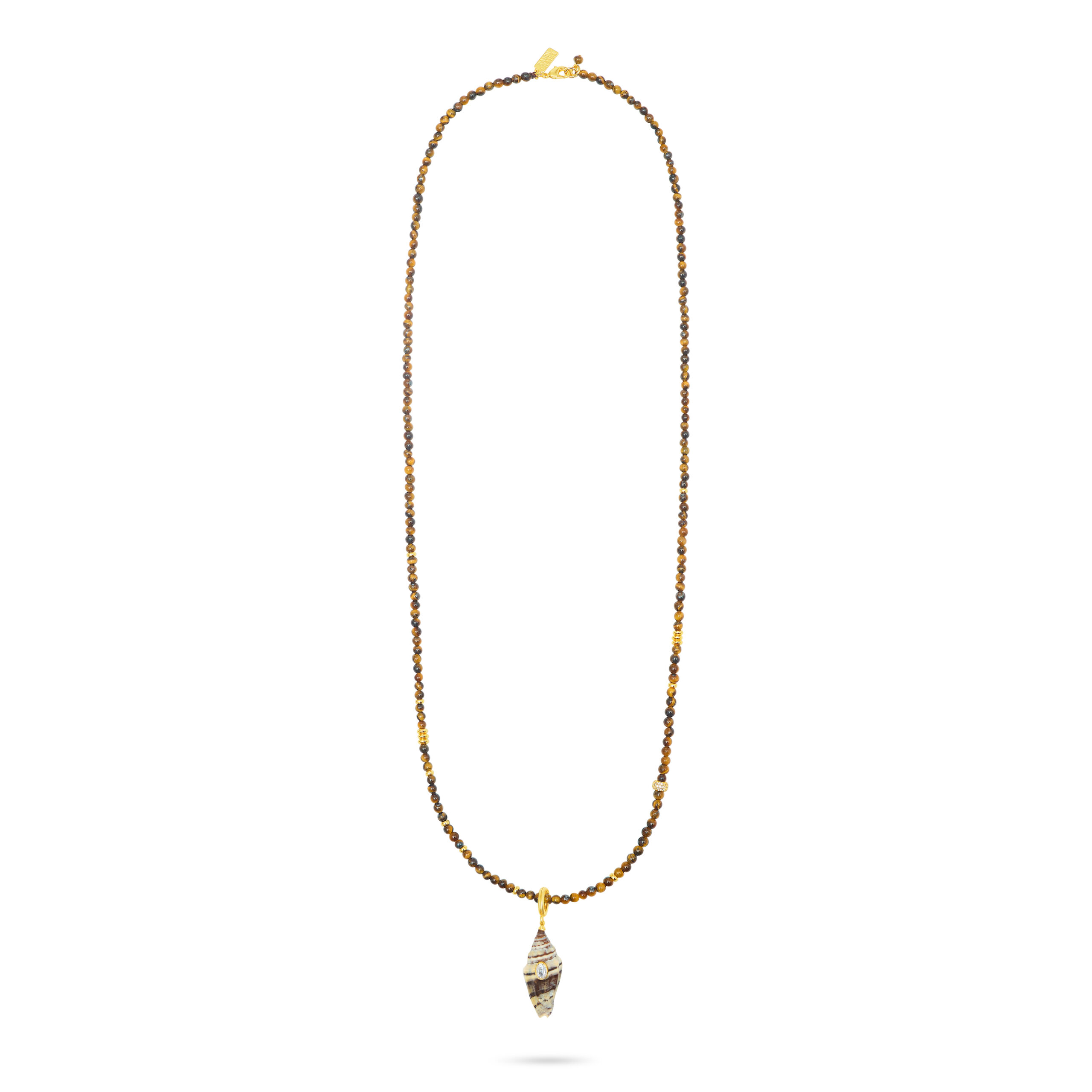 Shell Pendant On Tiger's Eye Beads Necklace- LONG - Image 4